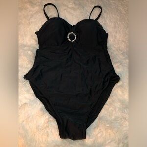 Venus Elegant Black One-Piece Swimsuit with Jewel Accent size 10
